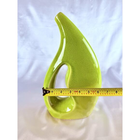 MCM Green Crackle Glaze Vase Ewer Pitcher w/Handle 12.5” Tall Vintage - Picture 9 of 10